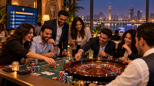 group-of-people-all-playing-roulette-with-skyline-in-background